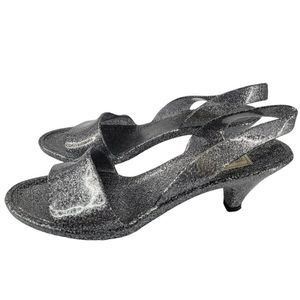 Marc Jacobs Designer Sandals Shoes Silver Glitter Jelly Heels Open Toe Women 8